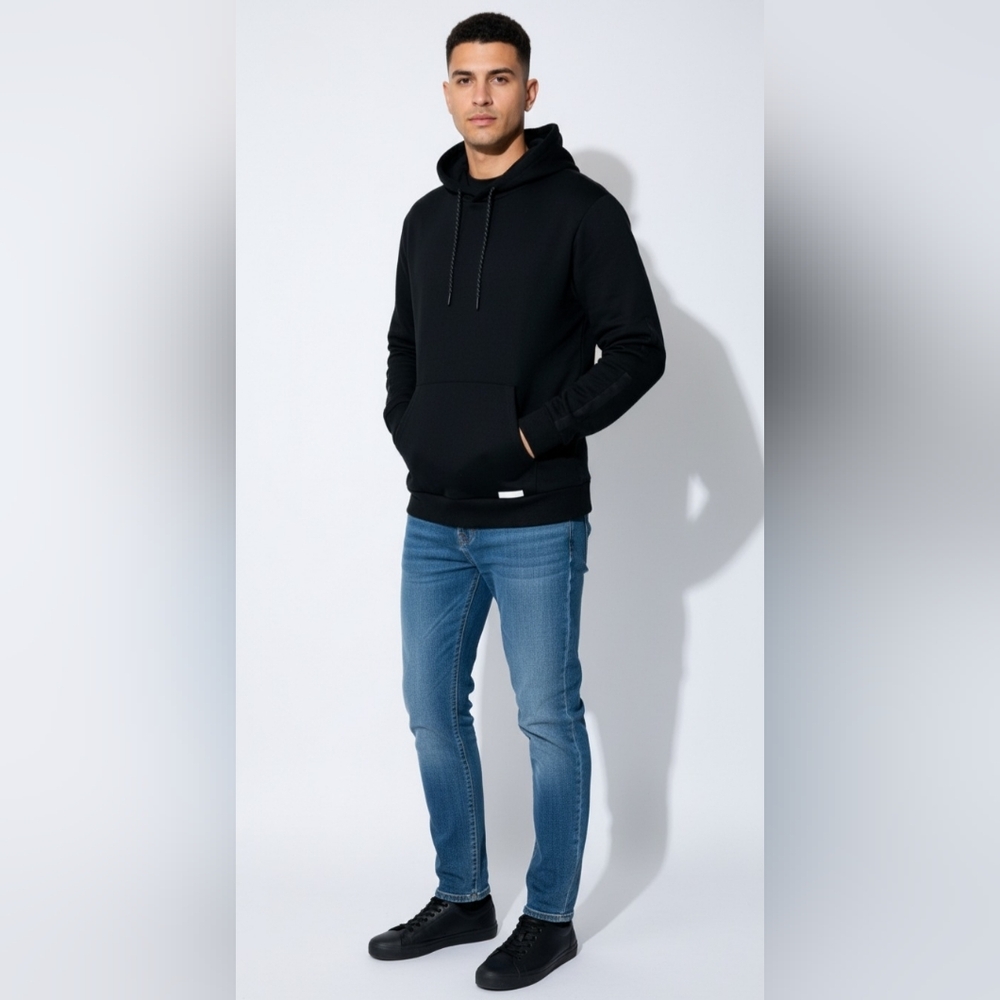 WhiteTag Black Hoodie Pullover With Front Pockets Size XL